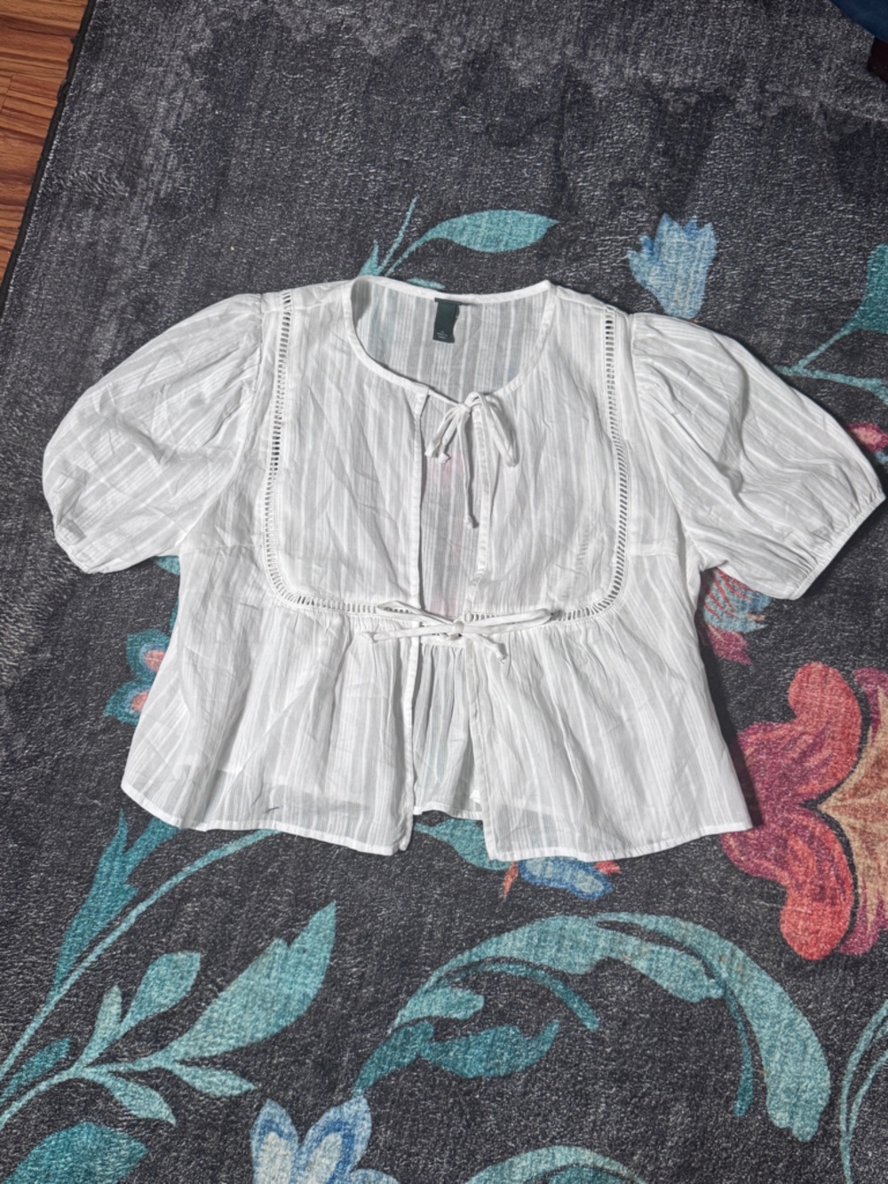 wild fable White Striped Tie-Front Peasant Blouse